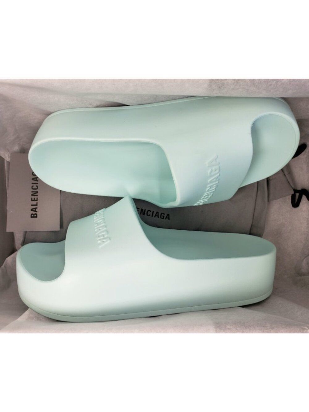 Balenciaga Chunky Slide Womens Rubber Platform Sandals Green Aqua Size 36 / US 6 - Picture 2 of 6